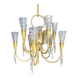 Lustre suspension à pampilles en cristal vintage