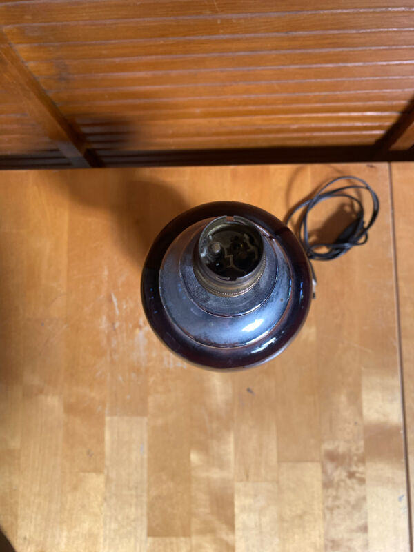 Pied de lampe ancien style philippe barbier alu + boule bordeaux 70’s