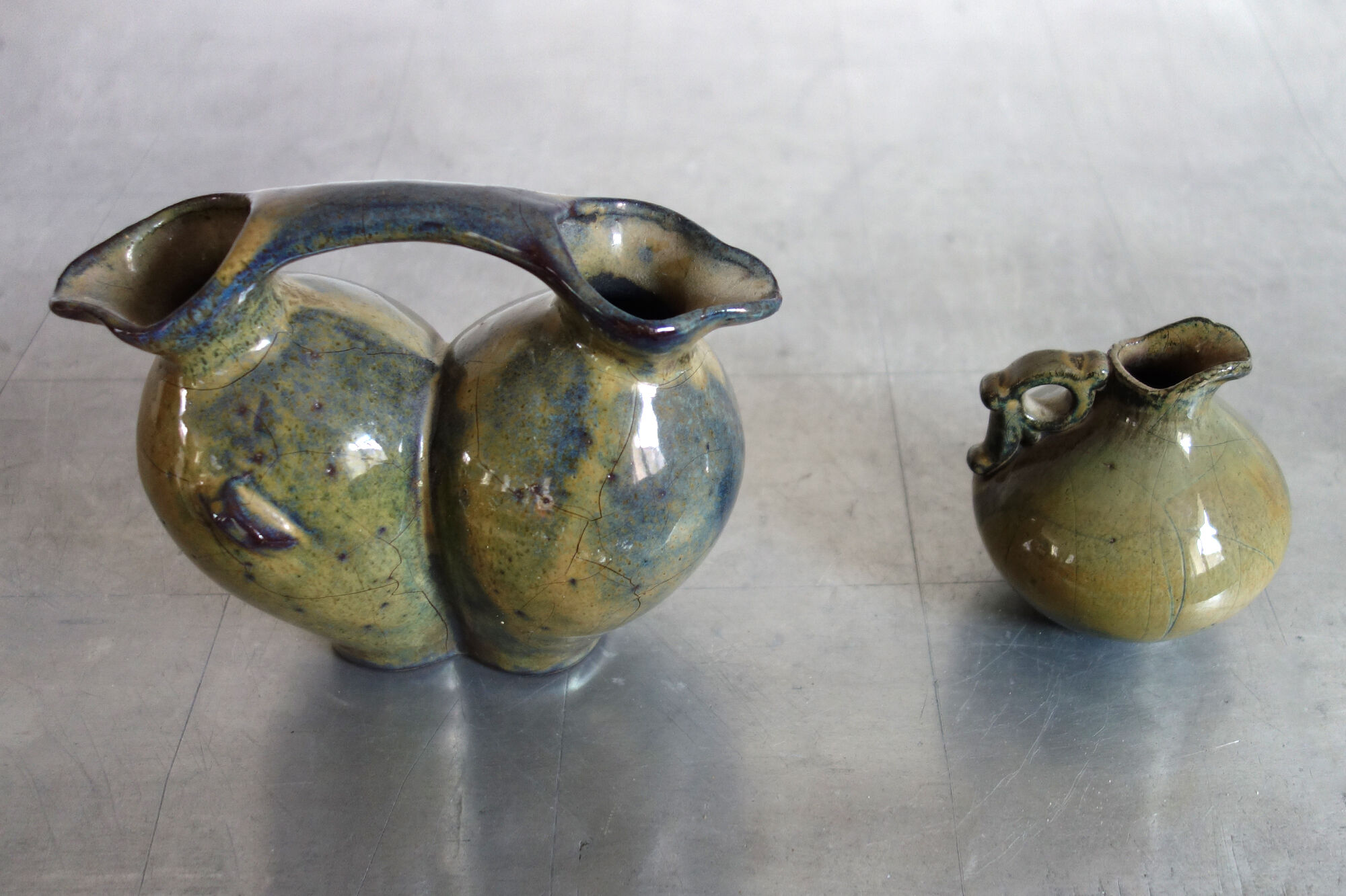 2 vintage glazed ceramic vases, Greece