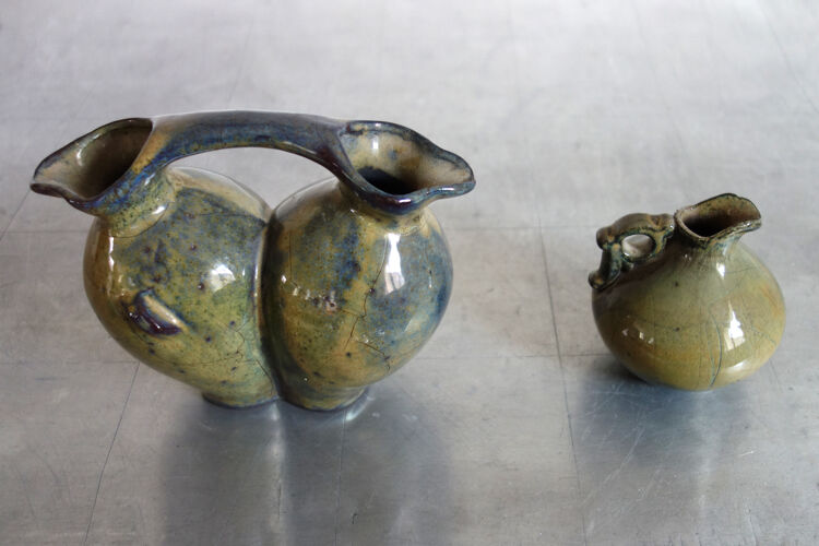 2 vases vintage en céramique vernissée, Grèce
