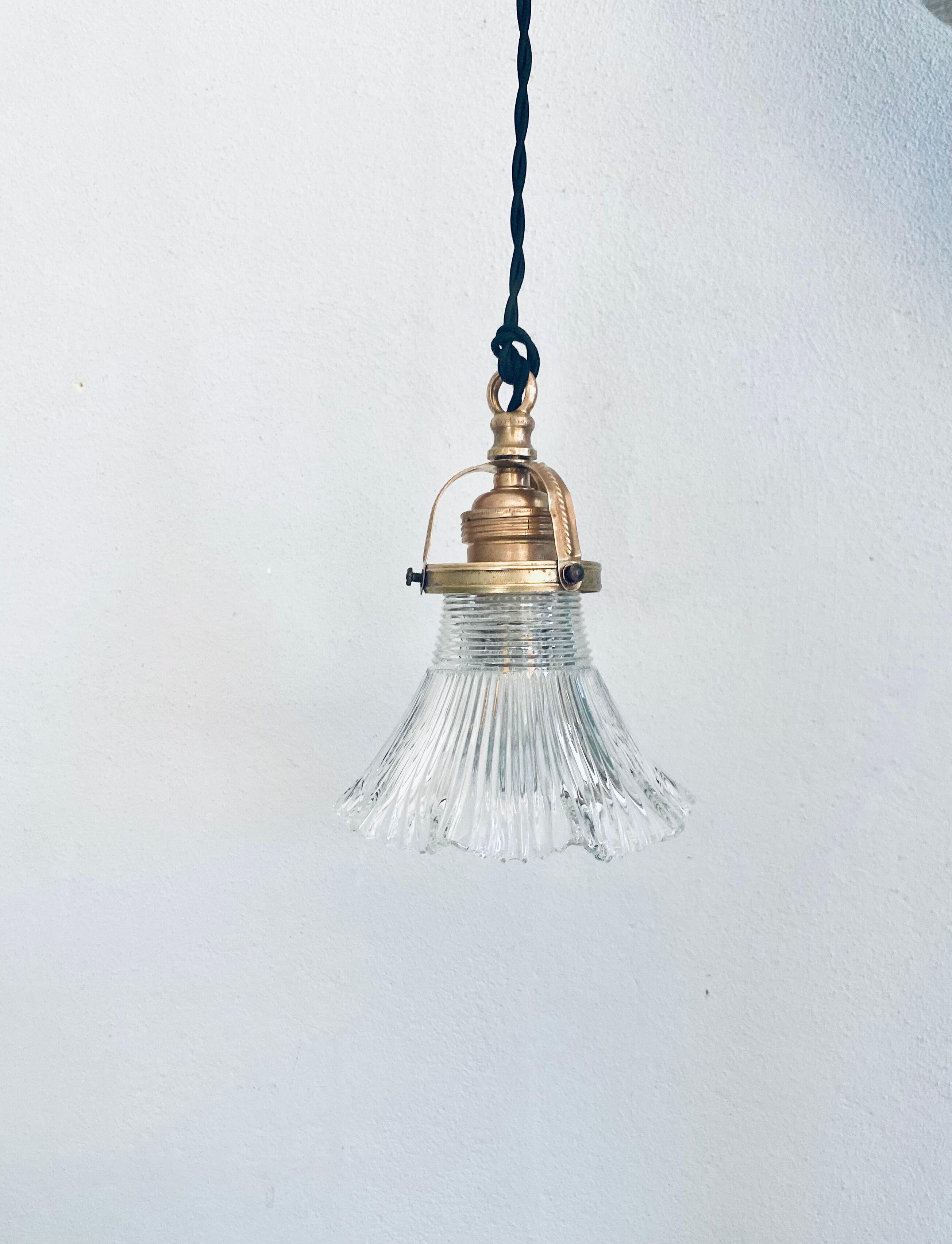 Baladeuse suspension verre strié, 2m câble tissu