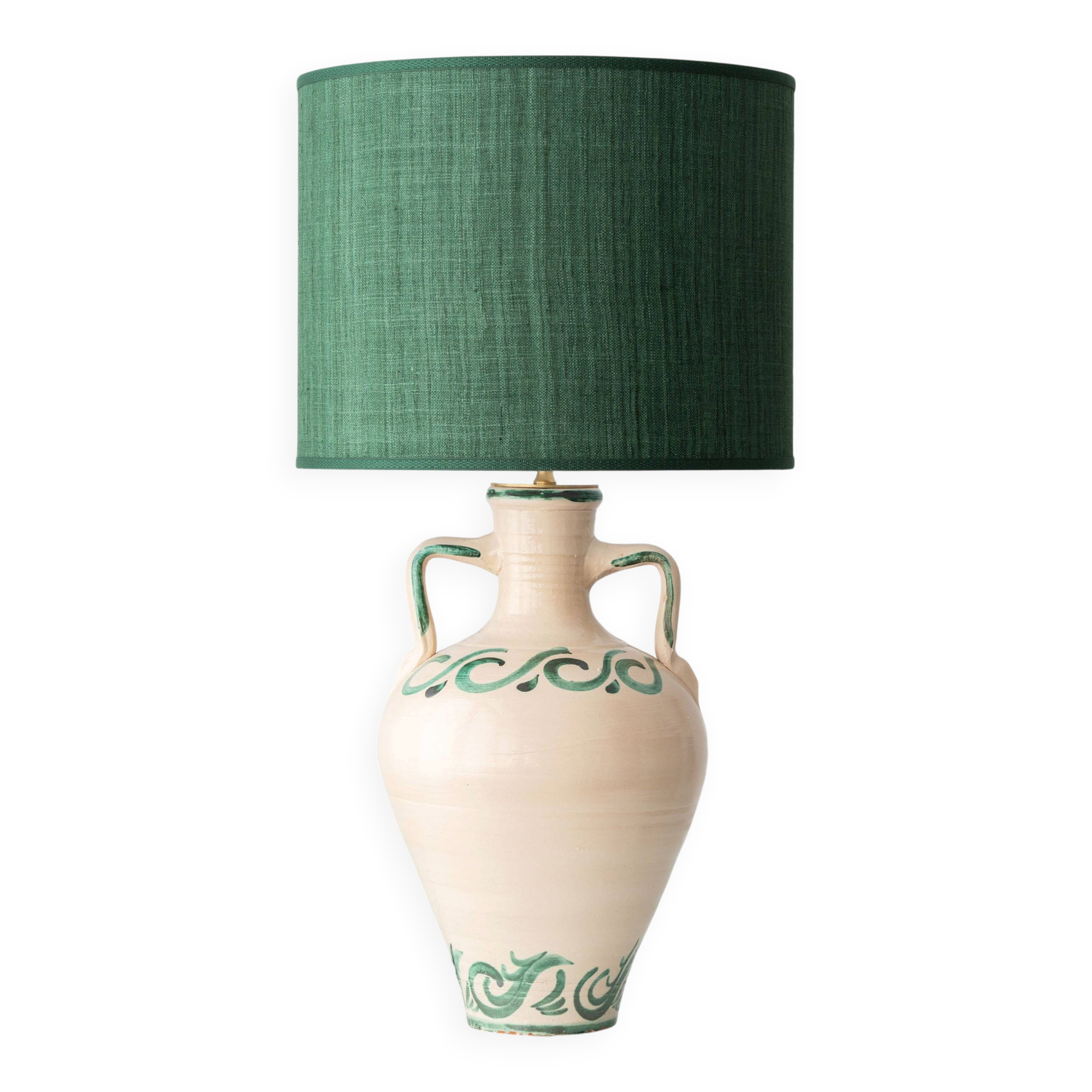 Spanish Revival Ceramic Table Lamp from Granada, New Green Silk Shade