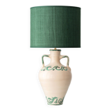 Spanish Revival Ceramic Table Lamp from Granada, New Green Silk Shade