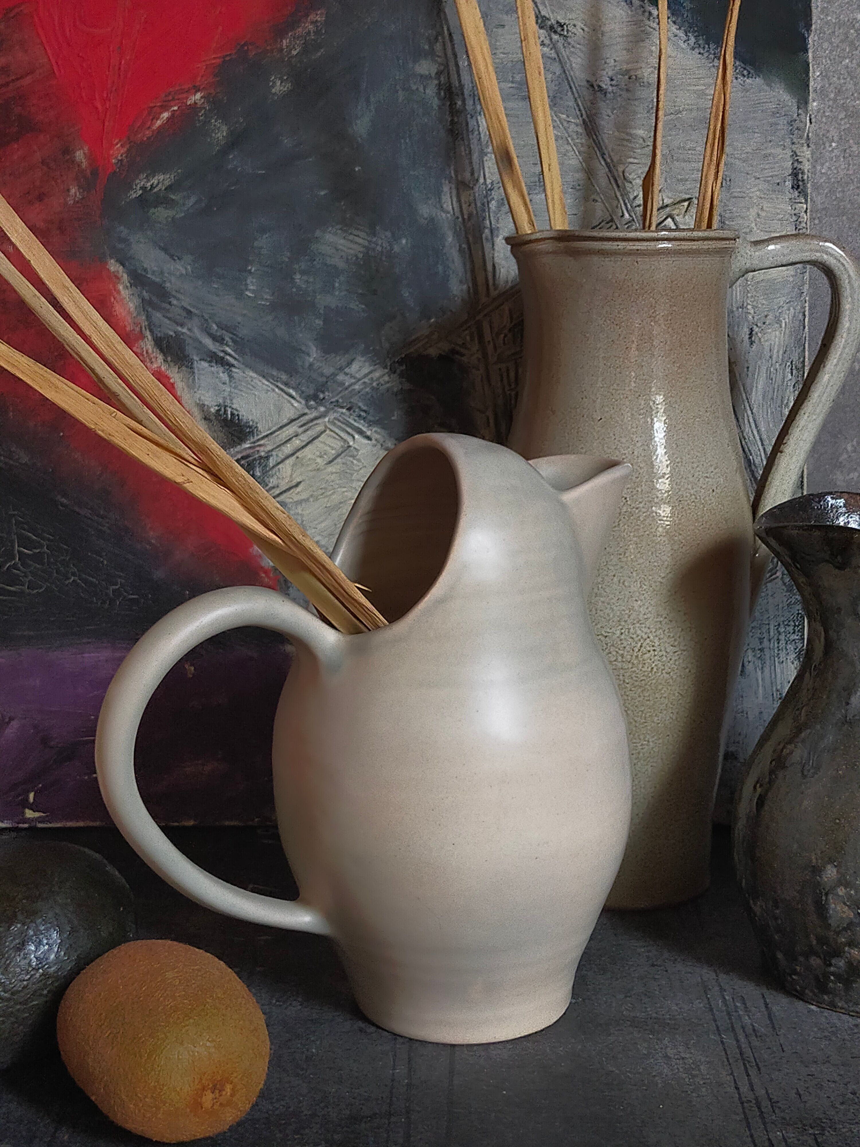 Ceramic potter's pitcher with matte enamel, 50s