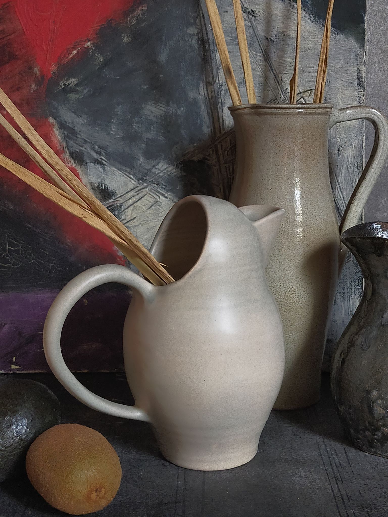 Ceramic potter's pitcher with matte enamel, 50s