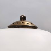 Opaline Glass, Beech and Brass Floor Lamp with Marble Base, Italy