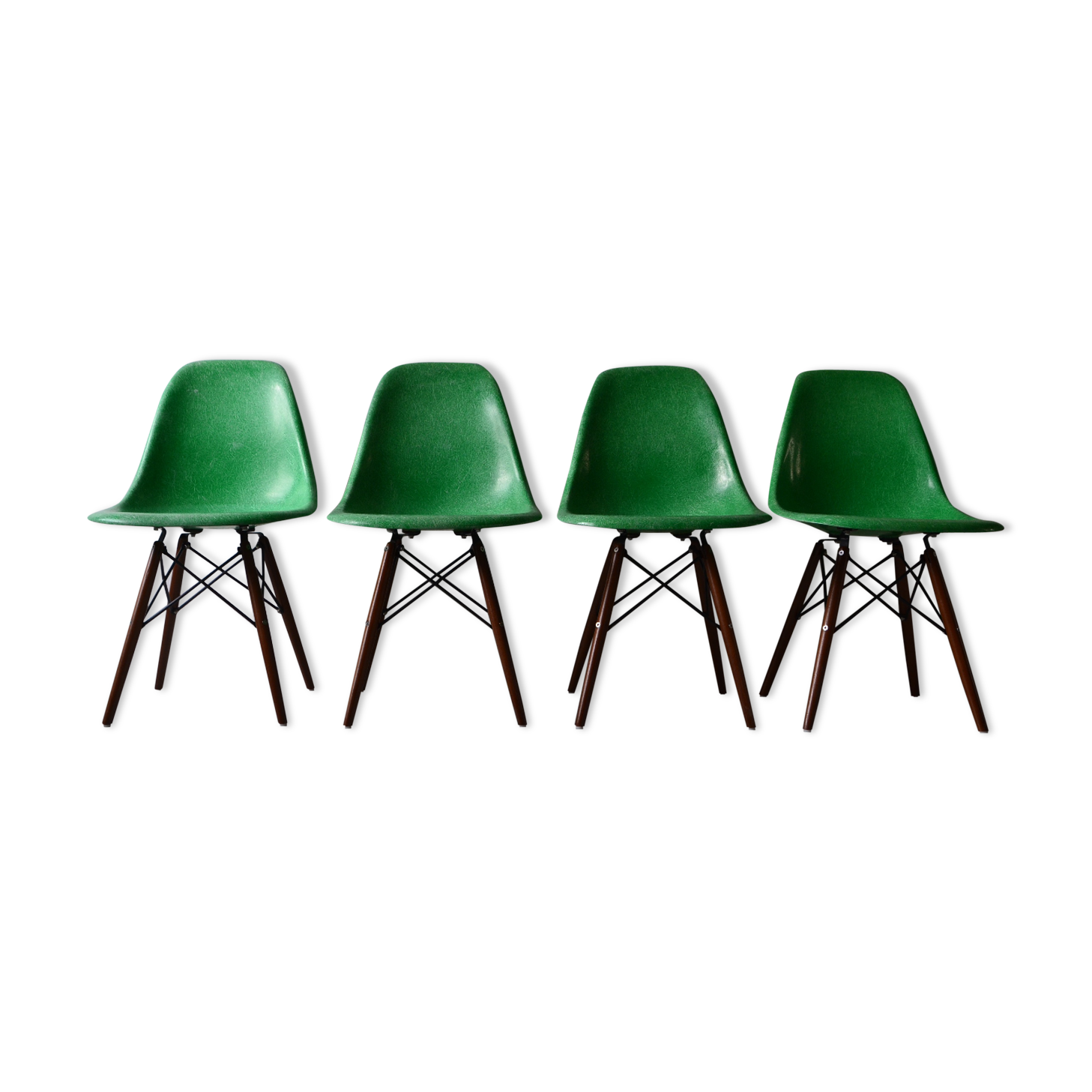 Lot de 4 chaises vertes par Charles et Ray Eames pour Herman Miller