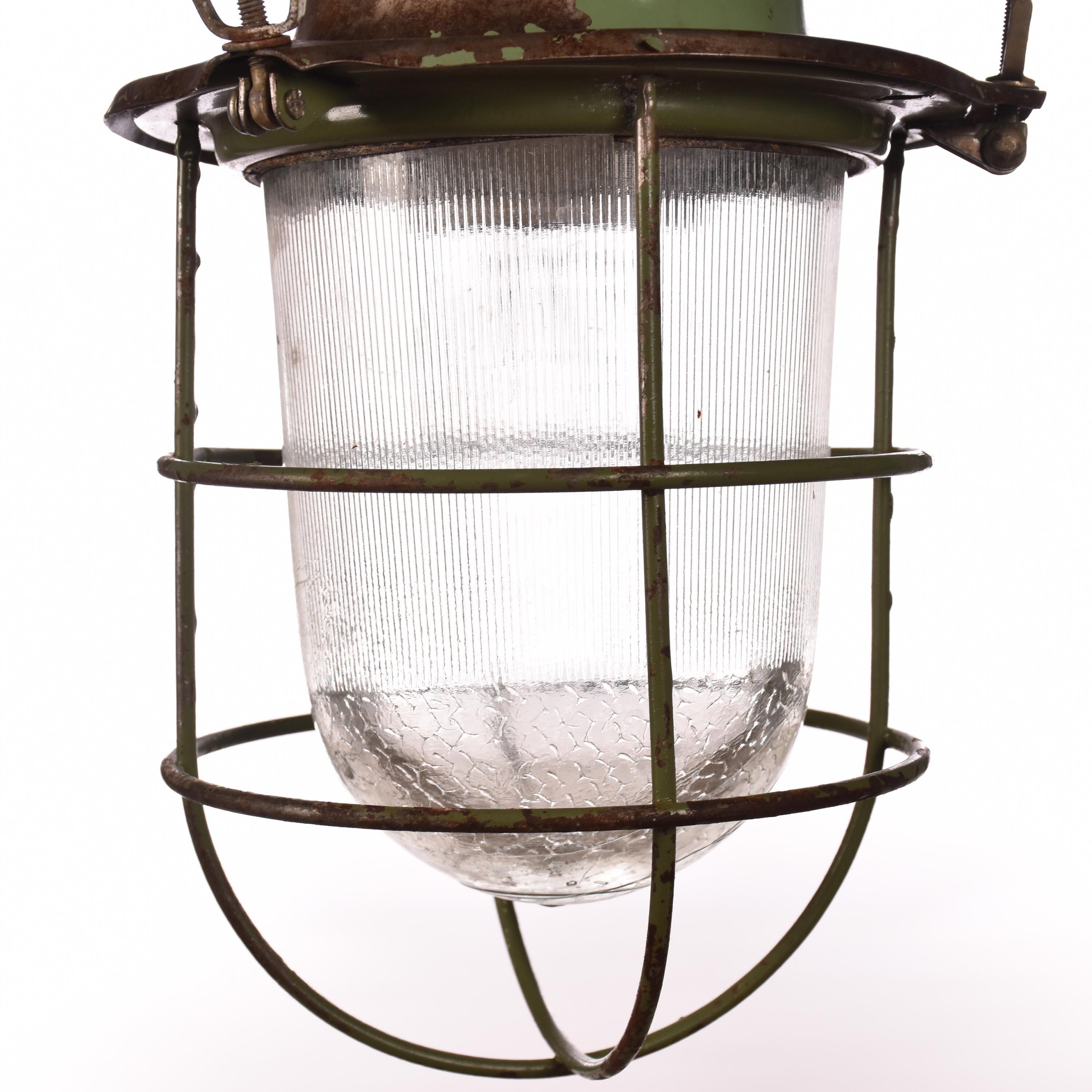 Industrial cage lamp green