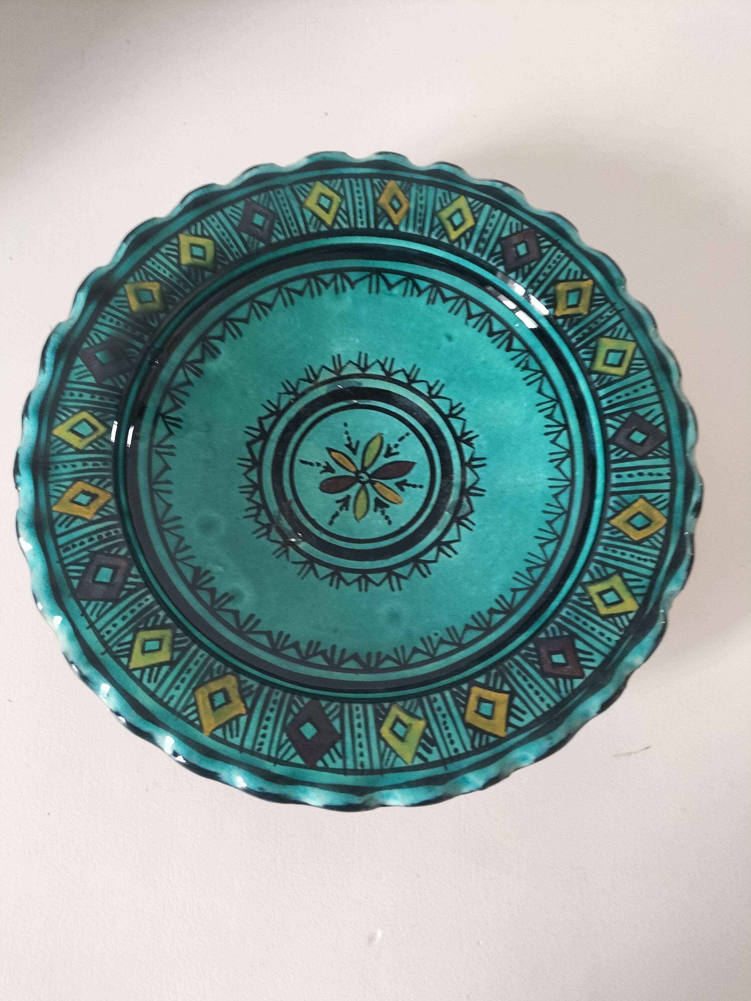Moroccan handmade turquoise earthenware plate – Safi