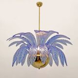 Mid-Century Modern Palm Leaves Big Chandelier Murano Glass and Brass