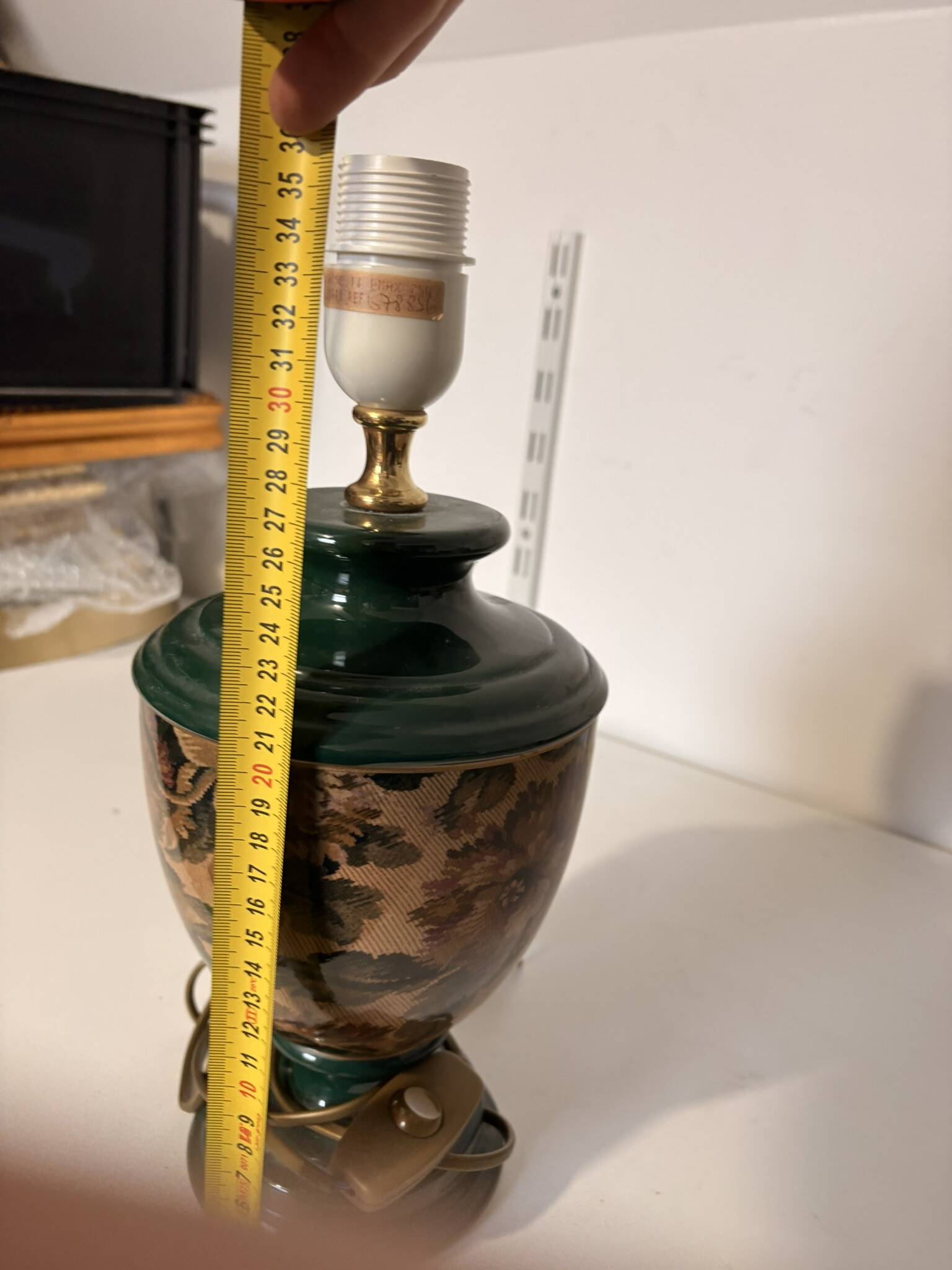 Old Ceramic Lamp Base Green Floral Decor Signed Olivier Corro