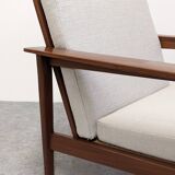 Pair of Scandinavian style armchairs in teak, France circa 1950.