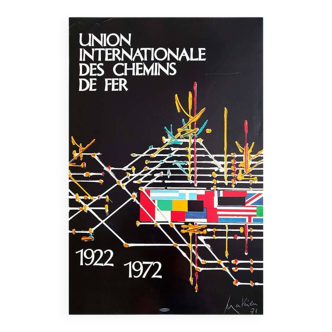 affiche originale de 1971 par Mathieu pour l'exposition de l'Union internationale des chemins de fer