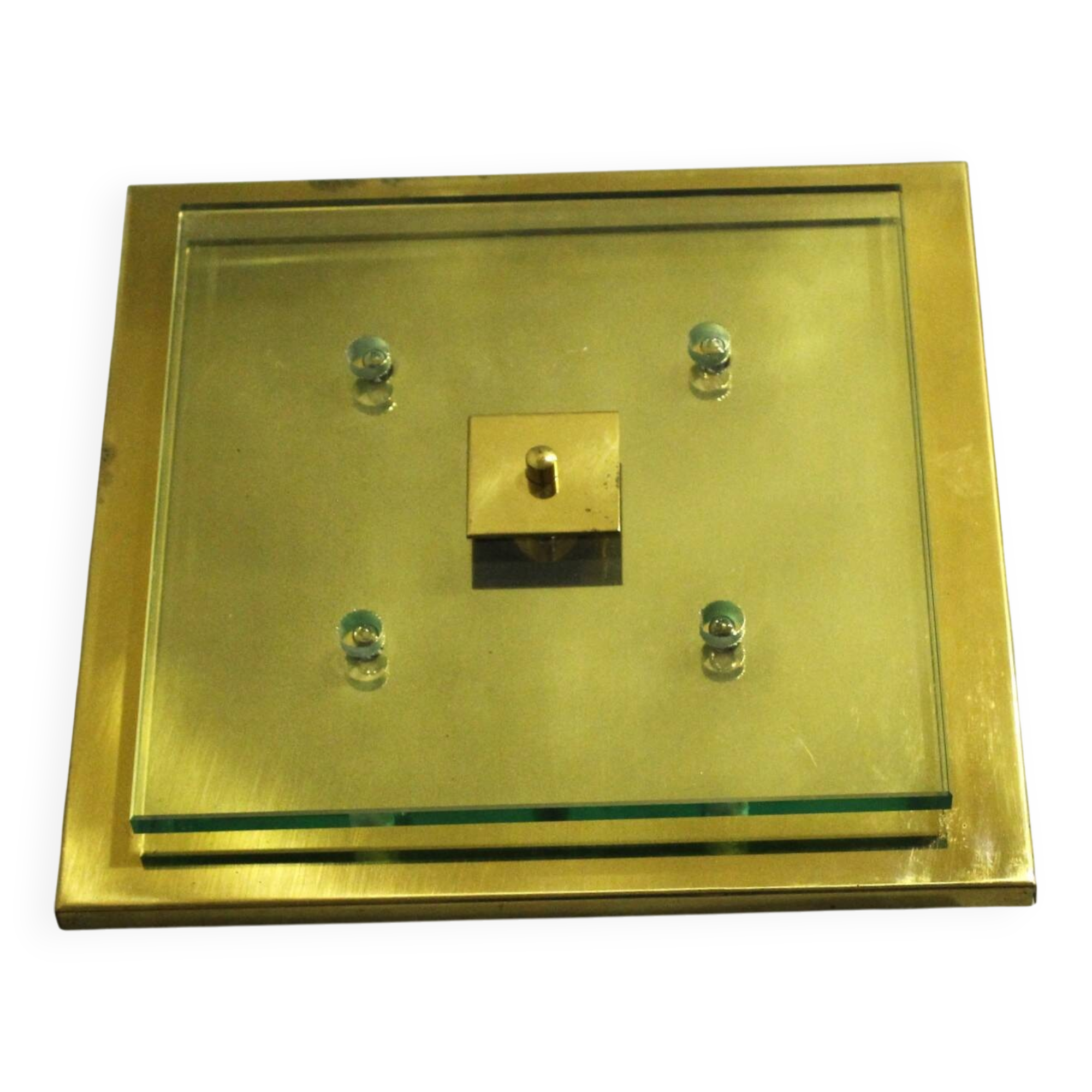 Brass and Glass Ceiling/ Wall Lamp by Hillebrand , 1990s