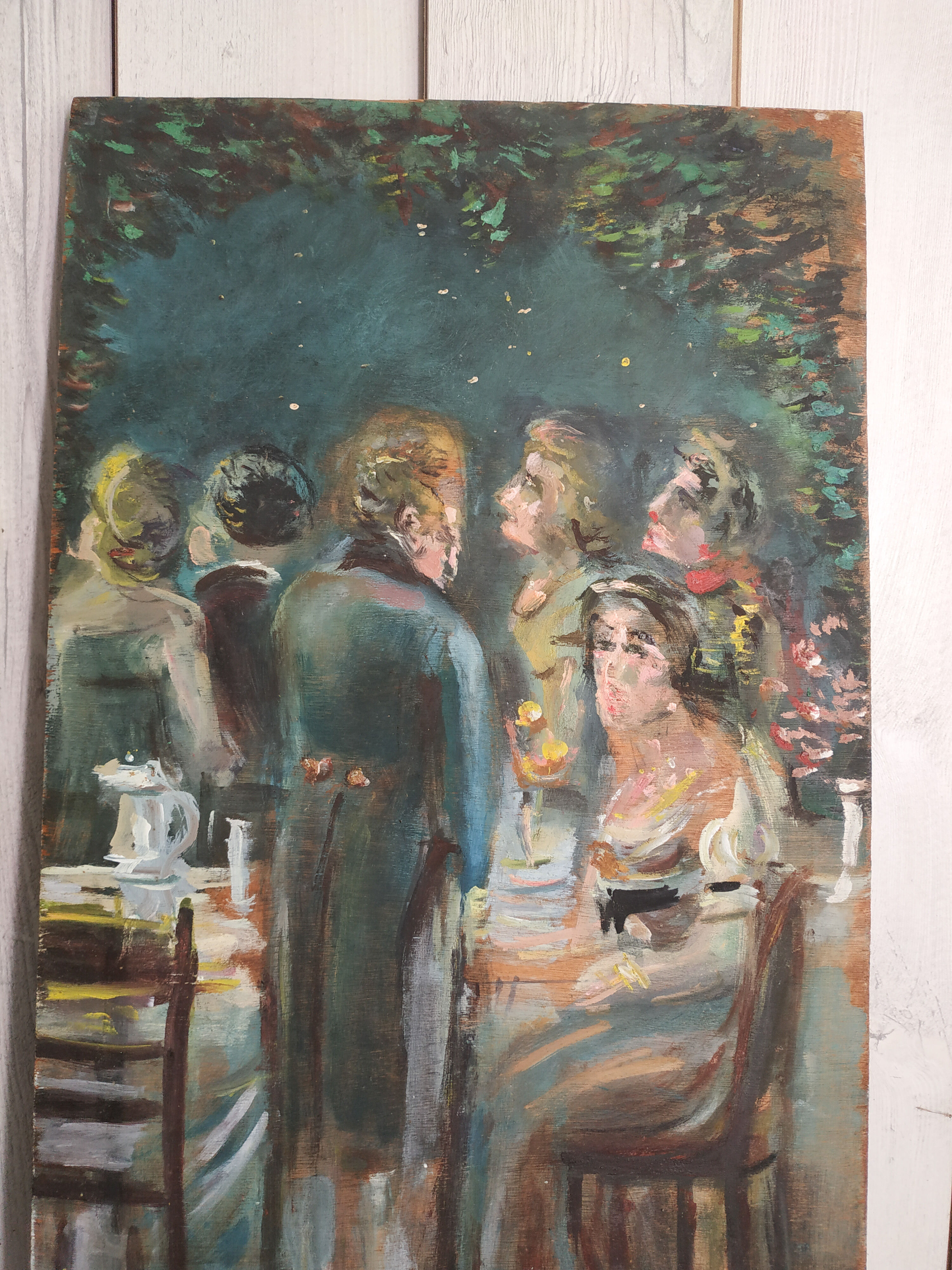 Ancient painting, wood-painted theatre decoration