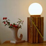 Rattan Table Lamp with Domed Shade Midcentury Modern