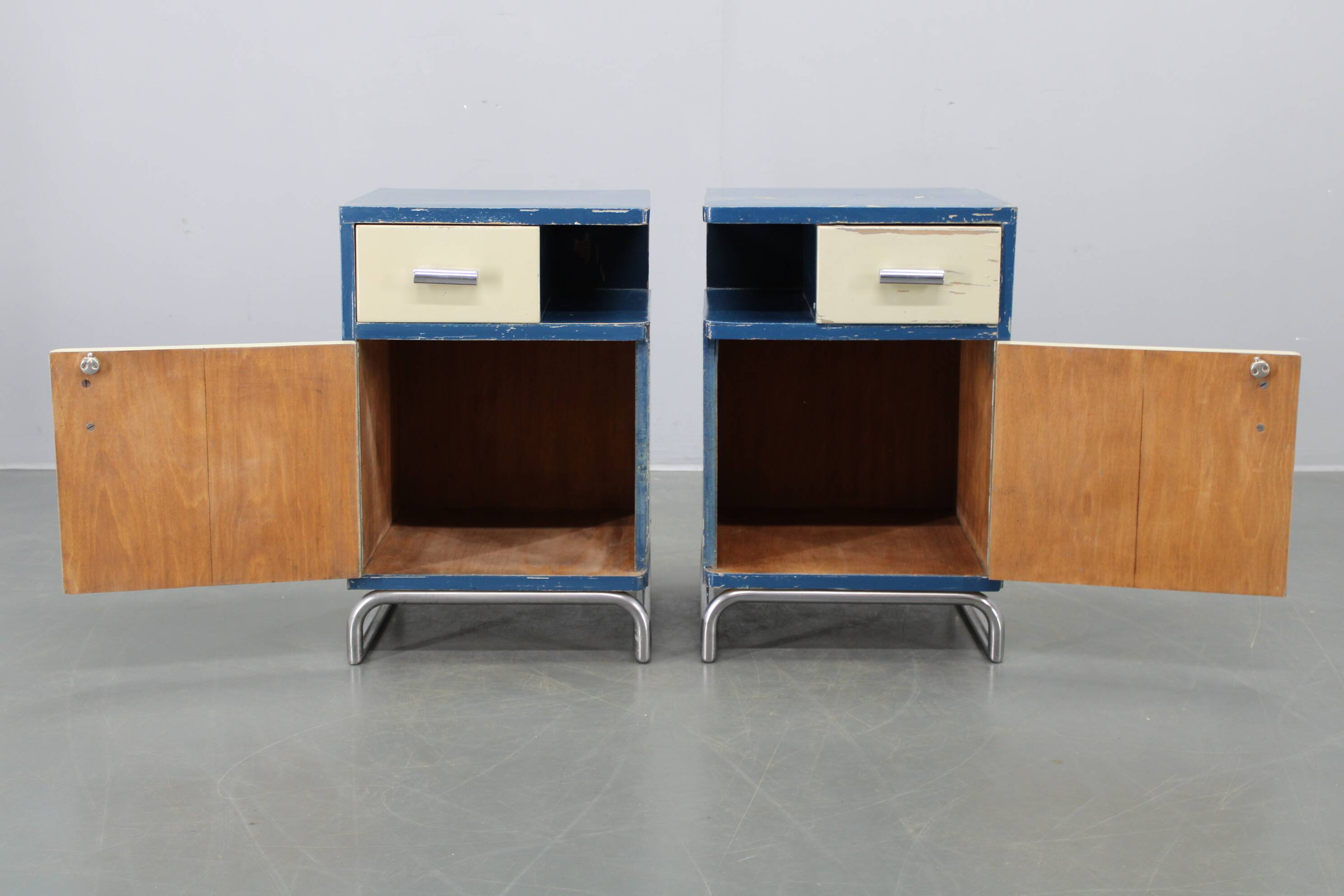 Pair of Bauhaus nightstands, Czechoslovakia, 1930s