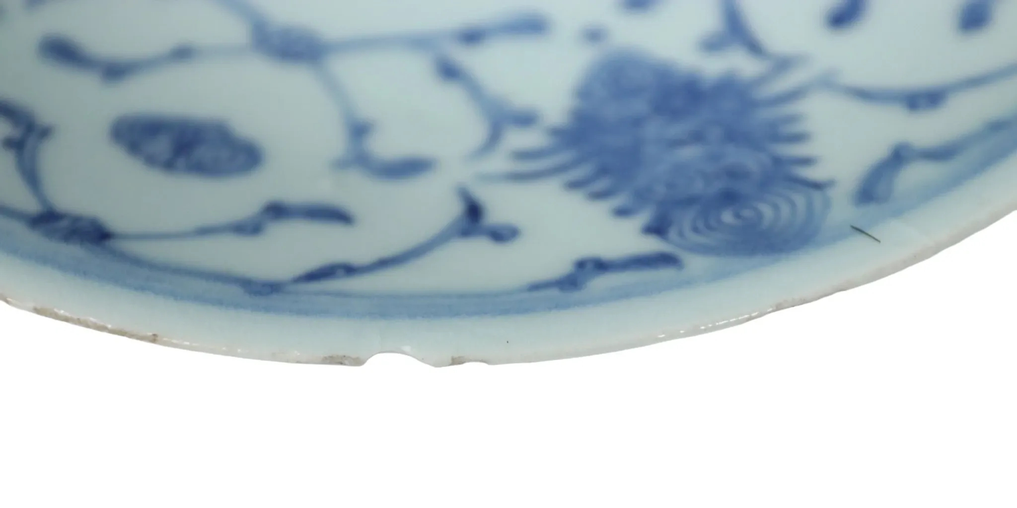 Chinese blue and white dish with lotus scrolls and Jiaqing seal mark