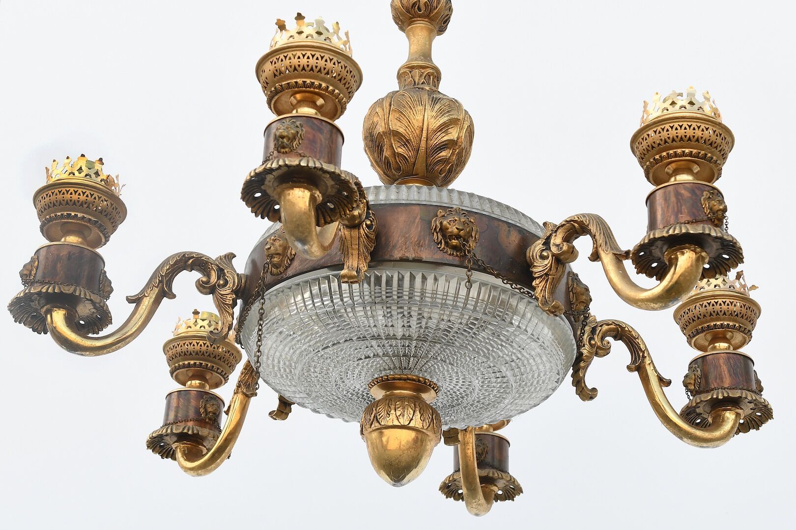 Golden bronze and glass chandelier