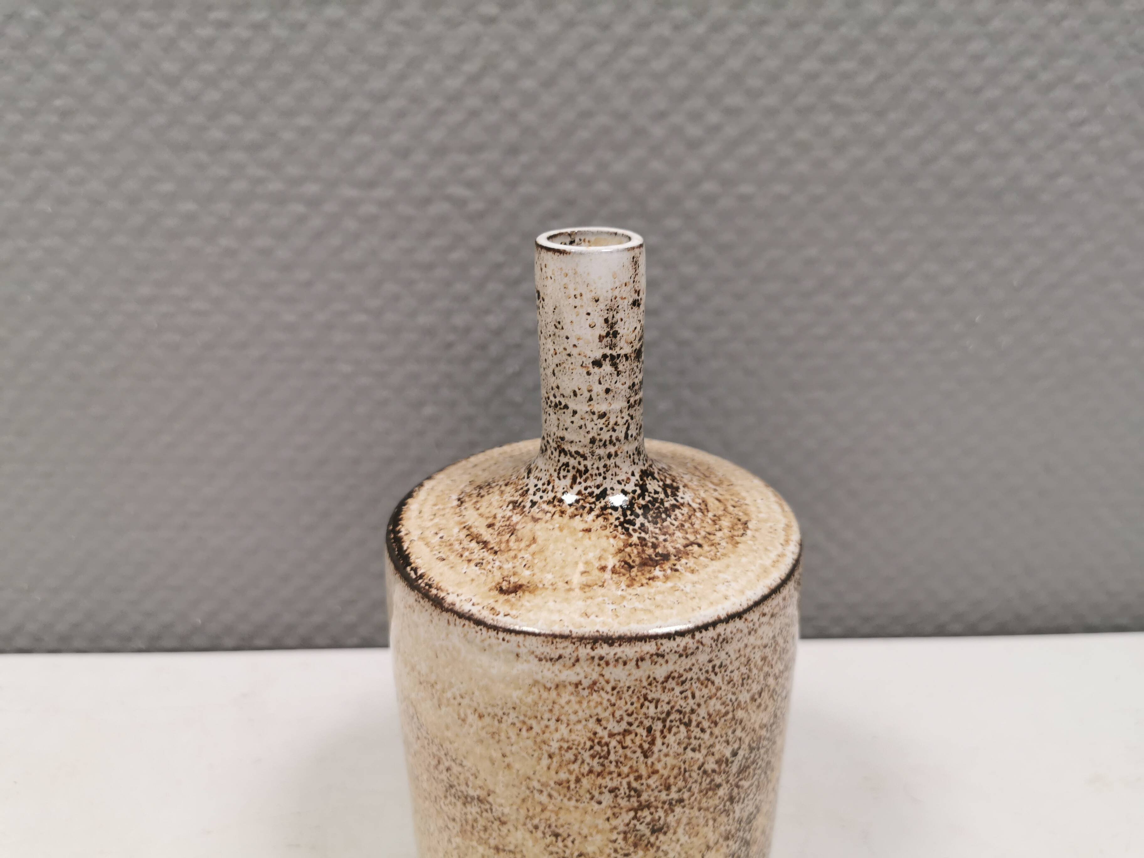 Handmade vase with thin top, in beige/earth coloured glaze. Denmark 1980s