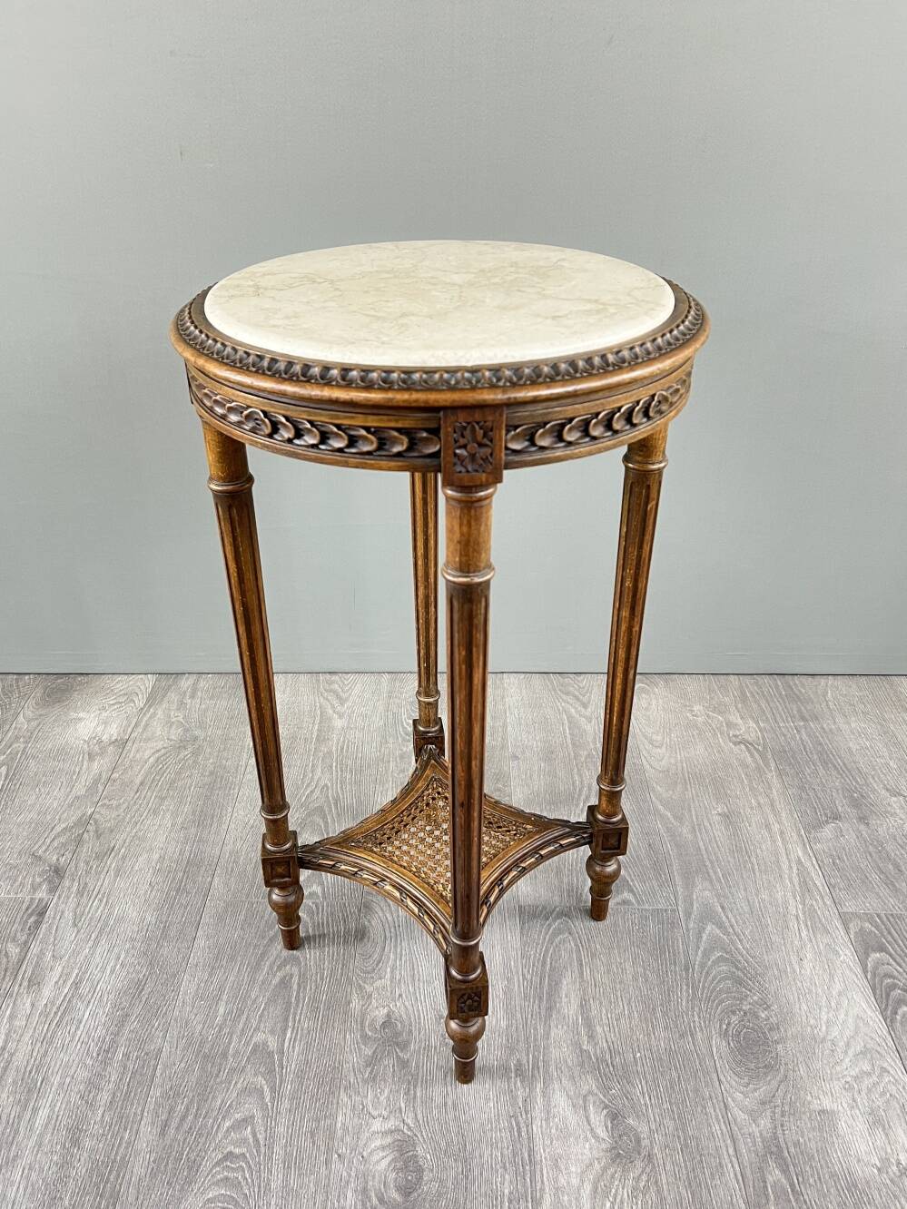 Louis XVI Style Pedestal Table, Carved Wood & Marble, Early 20th Century