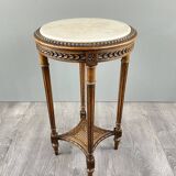 Louis XVI Style Pedestal Table, Carved Wood & Marble, Early 20th Century