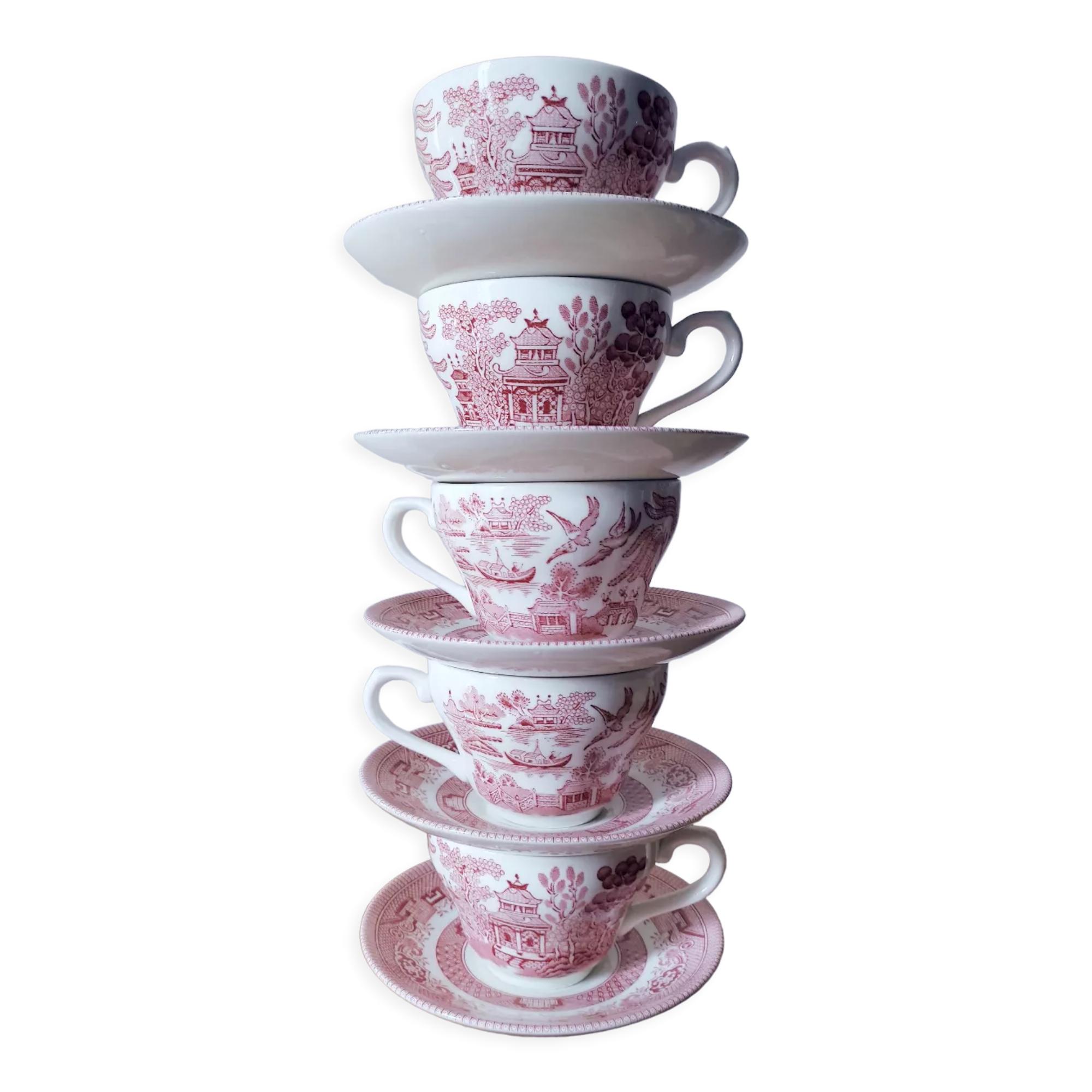 Set of 5 tea cups in English earthenware