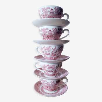 Set of 5 tea cups in English earthenware