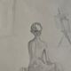 Painting signed monochrome sepia watercolor “female model in the workshop”