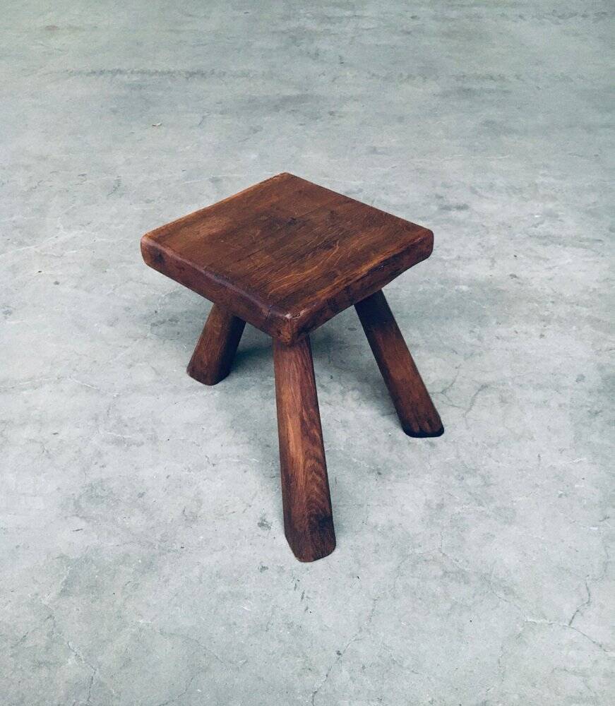 Small Tripod Oak Side Table / Stool, Belgium, 1950s