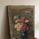 Huile sur toile ancienne Bouquet de roses