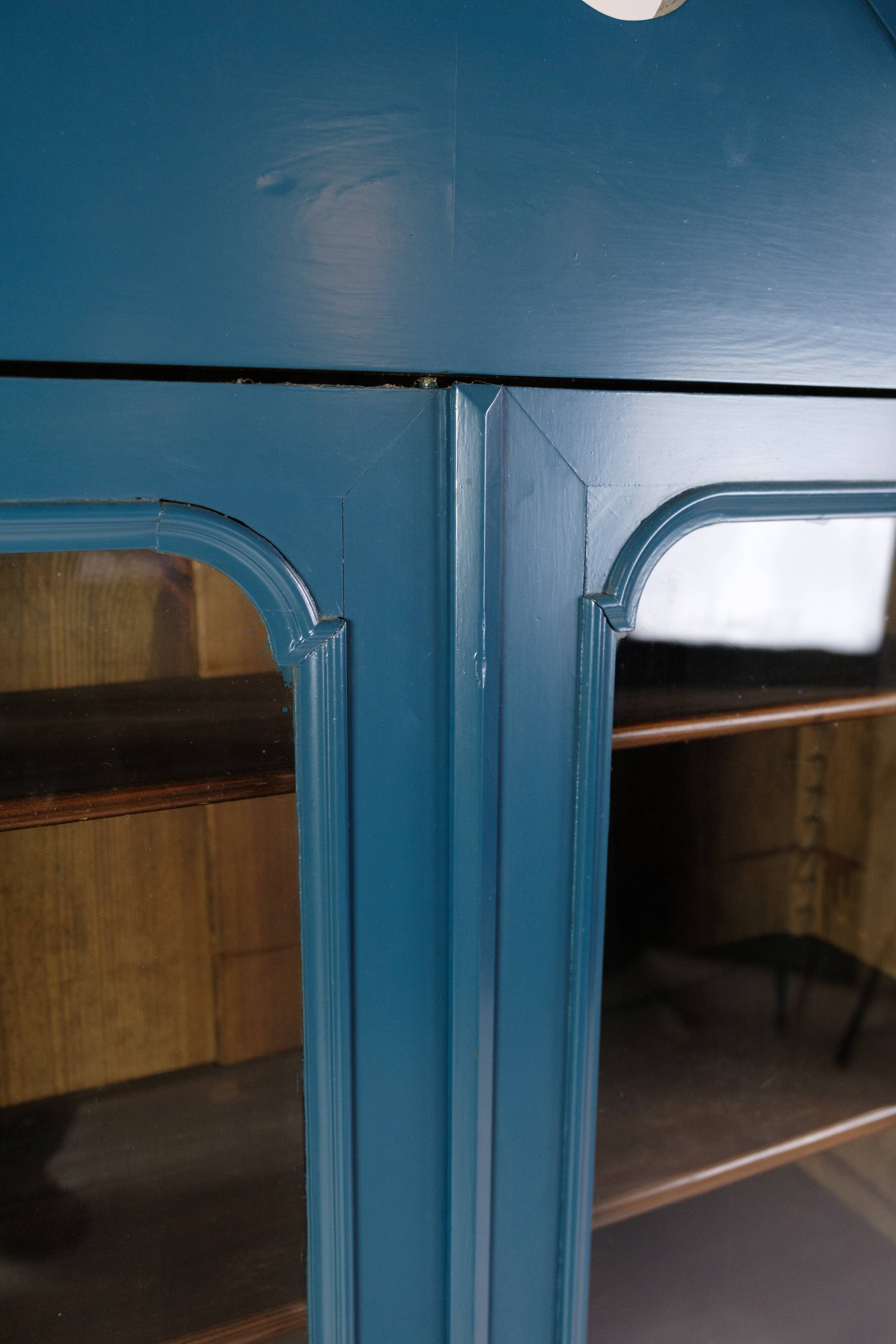 Antique Display Cabinet Painted Blue From 1920s