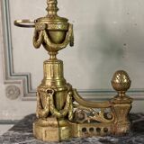 Paire De Chenets De Style Louis XVI En Bronze Doré, XIXème Siècle