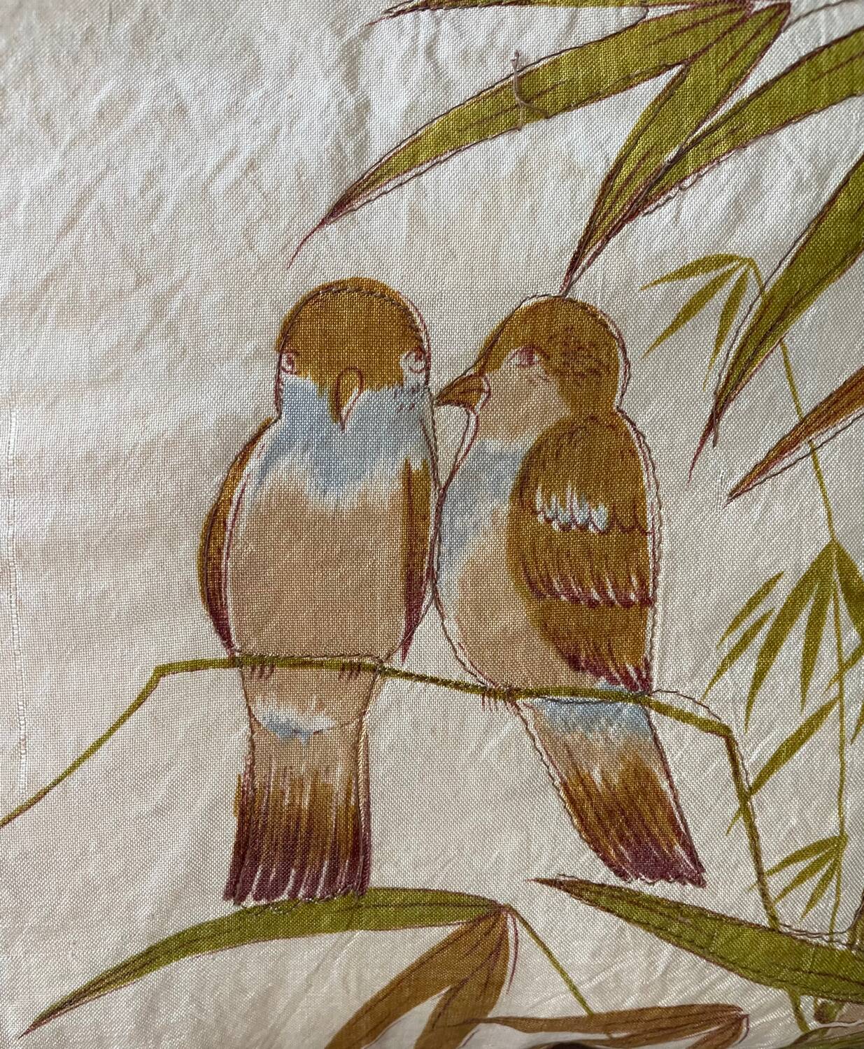 Vintage cushion decorated with birds, Thailand