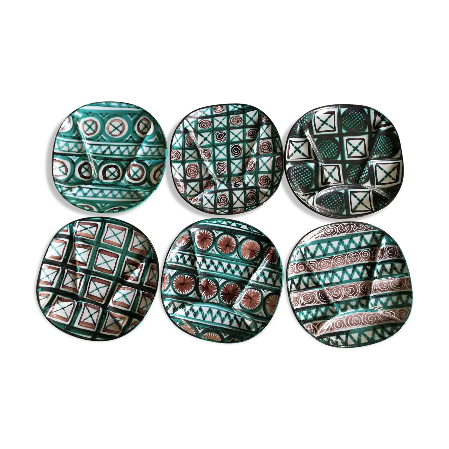 Set 6 compartment plates Robert Picault Vallauris