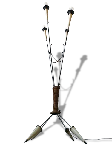 Floor lamp quafripode rope and plastic 50s vintage rockabilly floor lamp