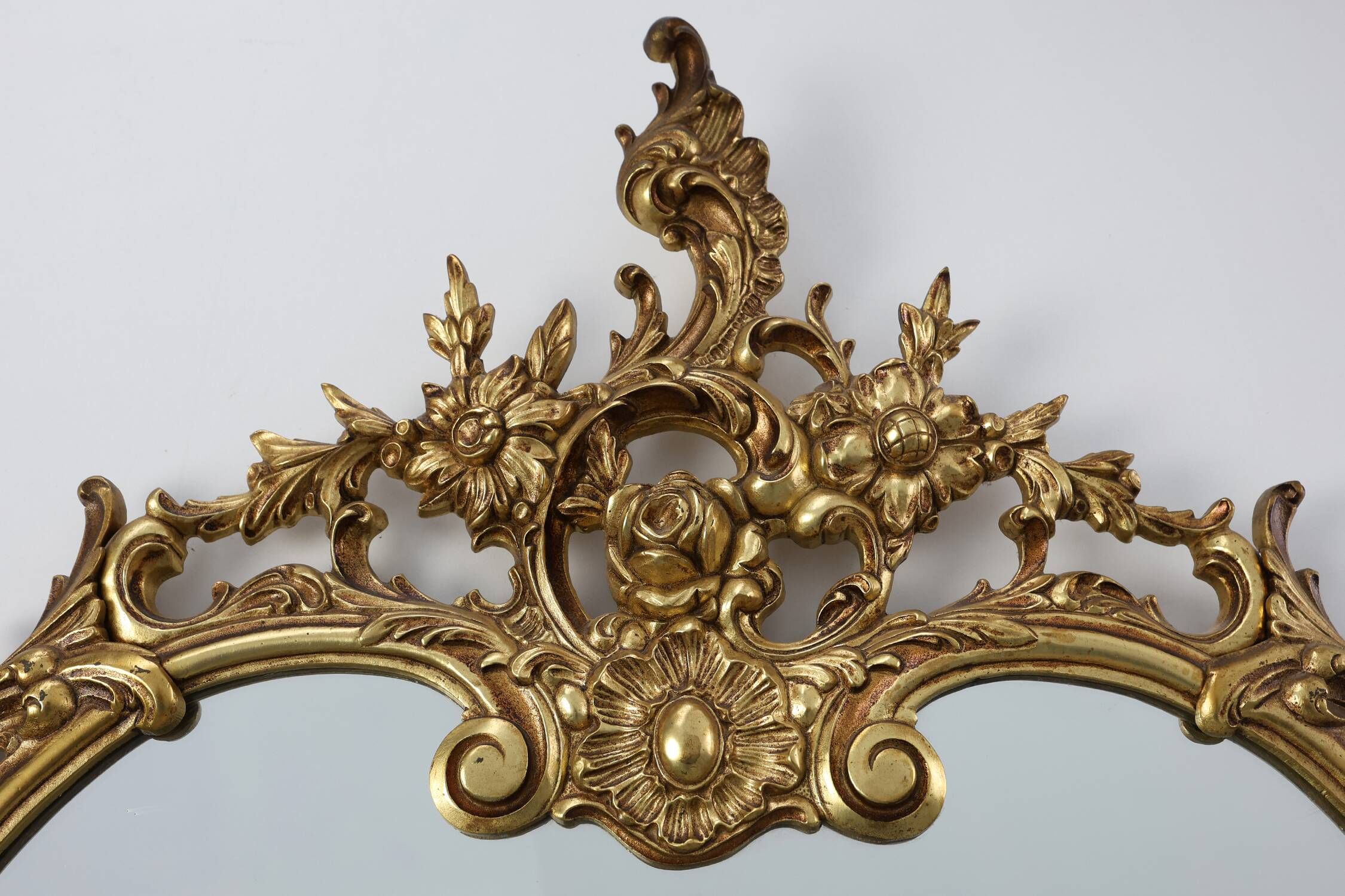 20th Century Ornate metal Louis XVI Wall Mirror with rococo Flourishes, Fra