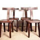 Set of 4 Scandinavian chairs in solid Elm, model T in the style of Olavi Hannin.