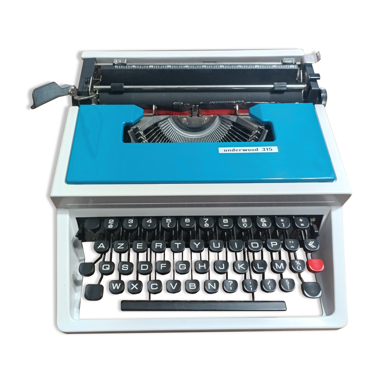 Blue Underwood 315 typewriter