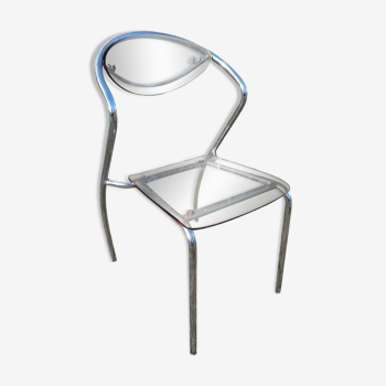 Vintage designer chair in plexiglass and chrome 1980