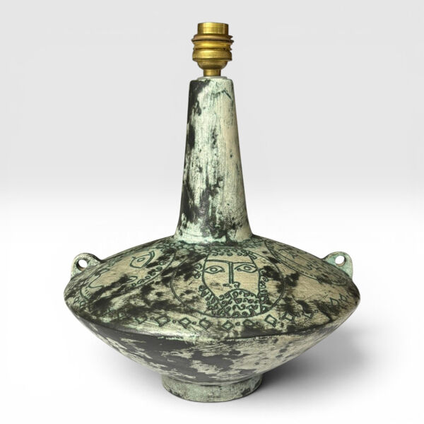 Jacques BLIN, pied de lampe à décor de visages stylisés