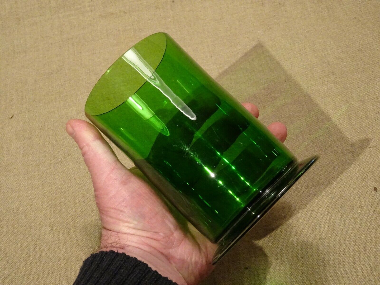 Cylinder vase in green glass ht 14.5 cm vintage 70's 80's