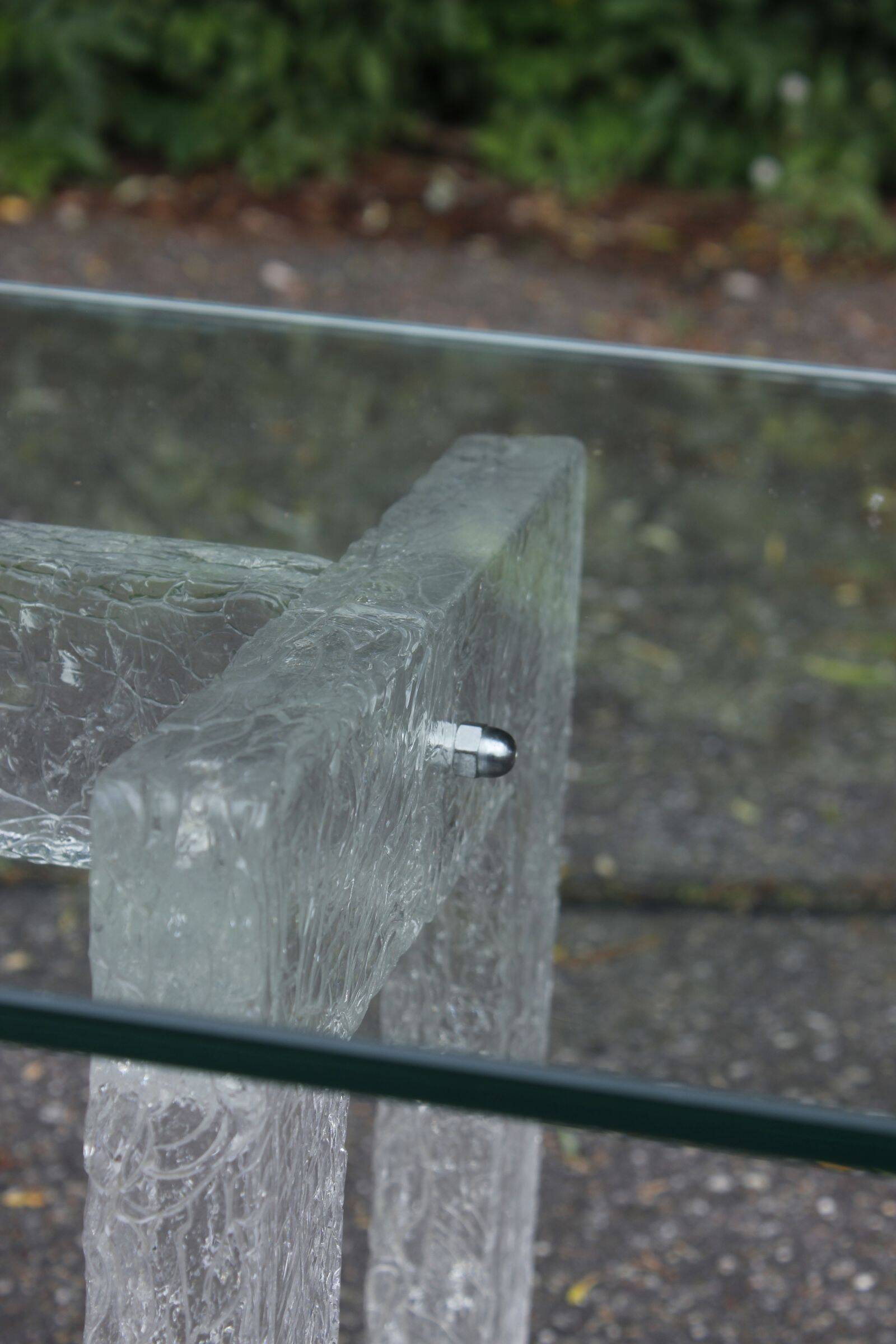 Vintage coffee table with frosted plexiglass base 1970s