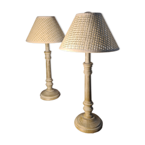 Paire de lampes bois - osier