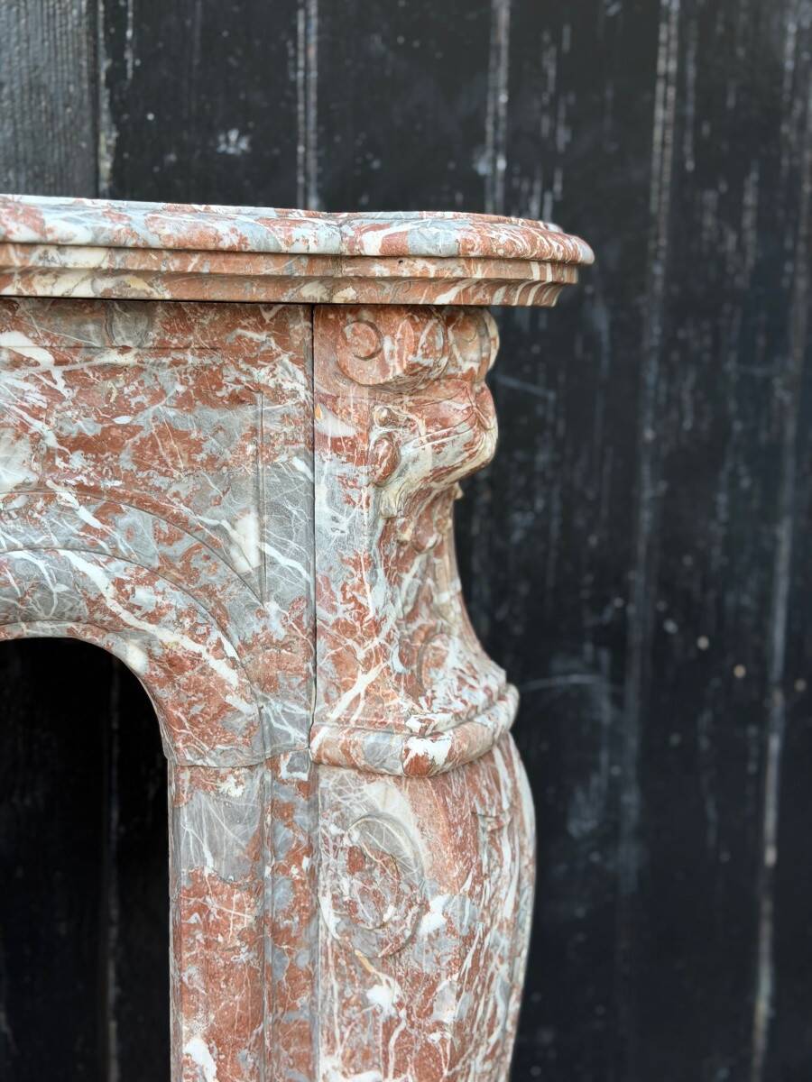 Louis XV style fireplace in grey Ardennes marble, circa 1880.