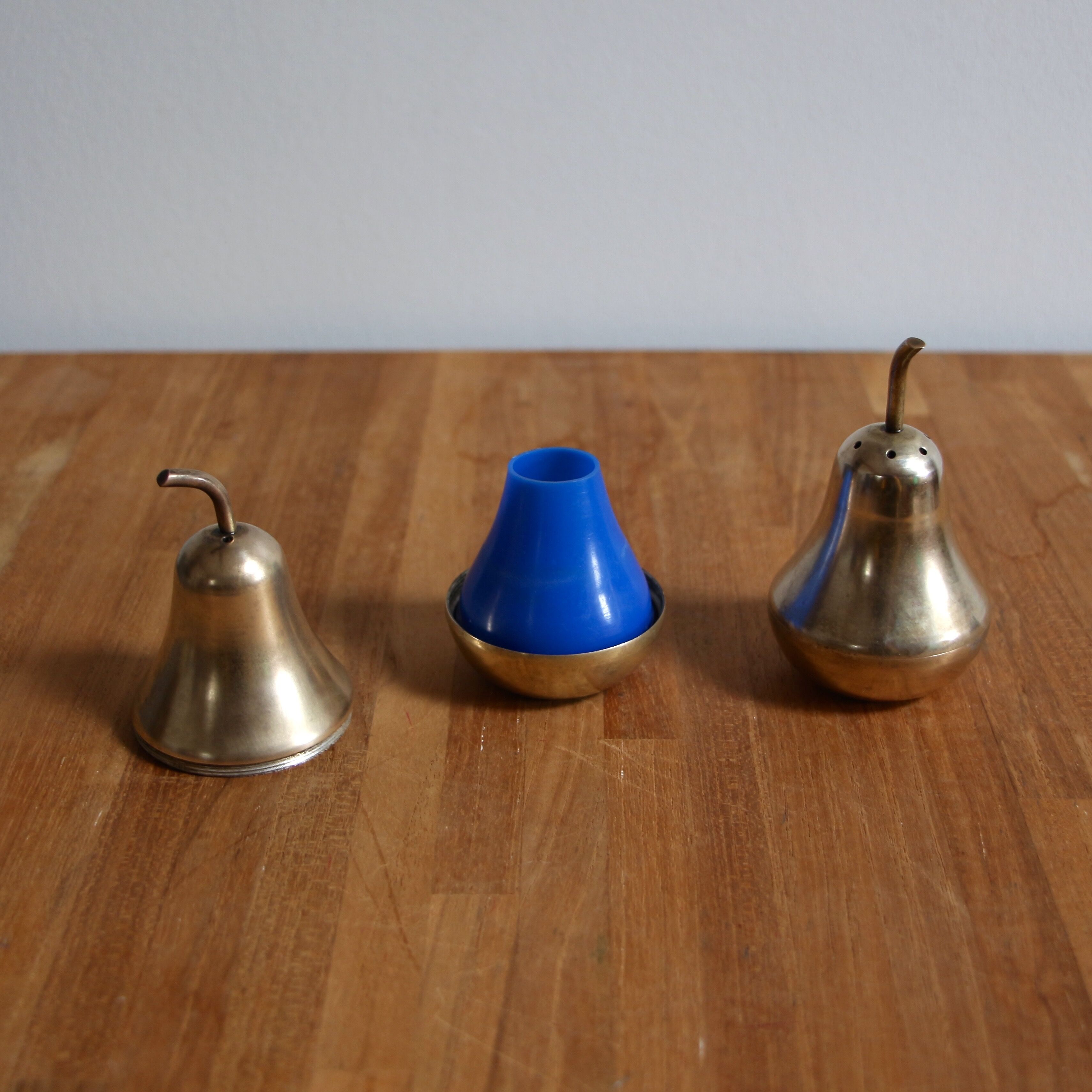 Brass pear salt shaker and pepper shaker