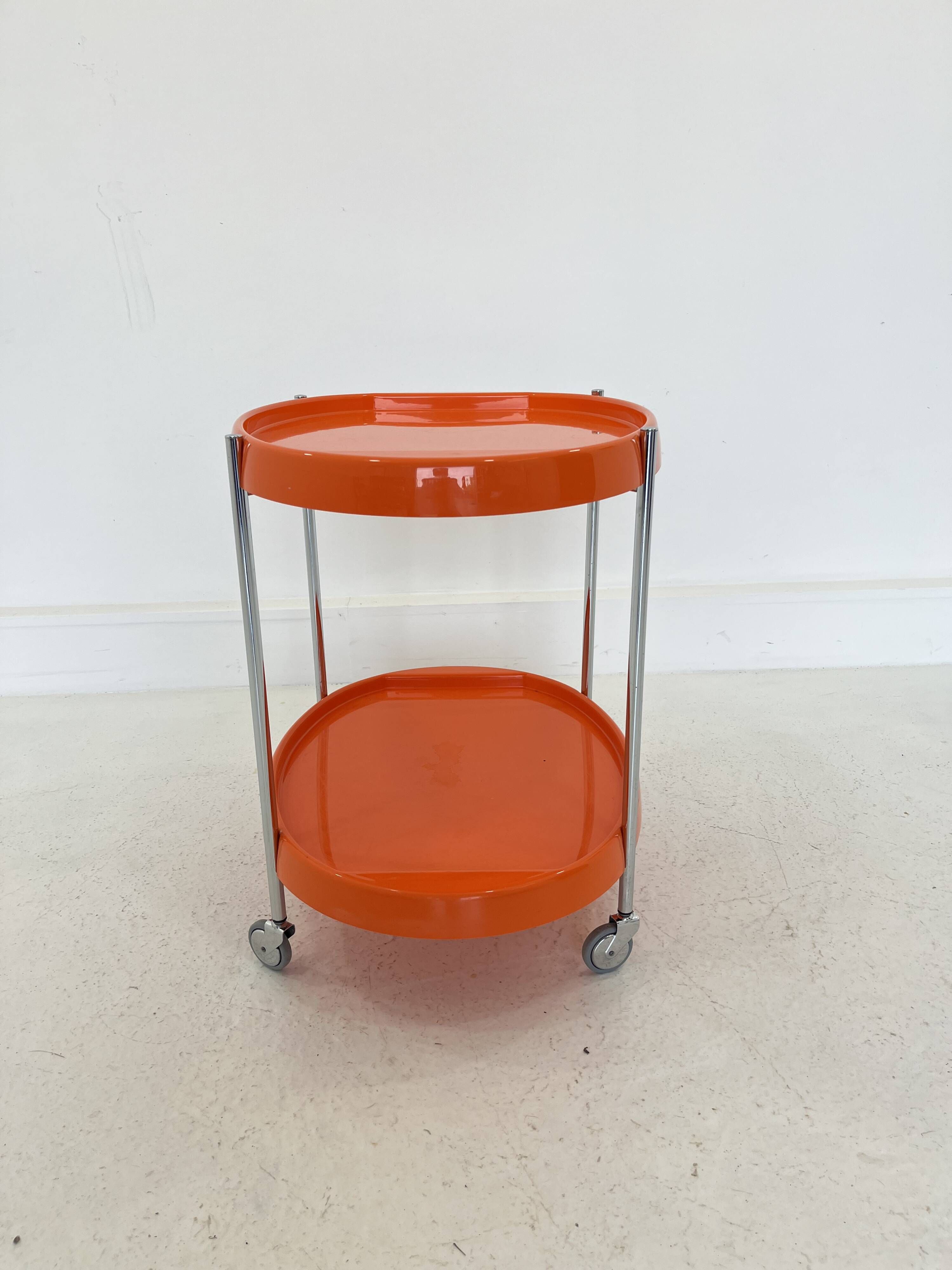 Space Age Chrome Serving Trolley with Orange Plastic Trays, 1970s