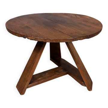 Table basse brutaliste Wabi Sabi en chêne rustique
