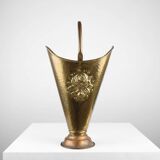 French vintage rustic brass and copper base umbrella stand with embossed decoration