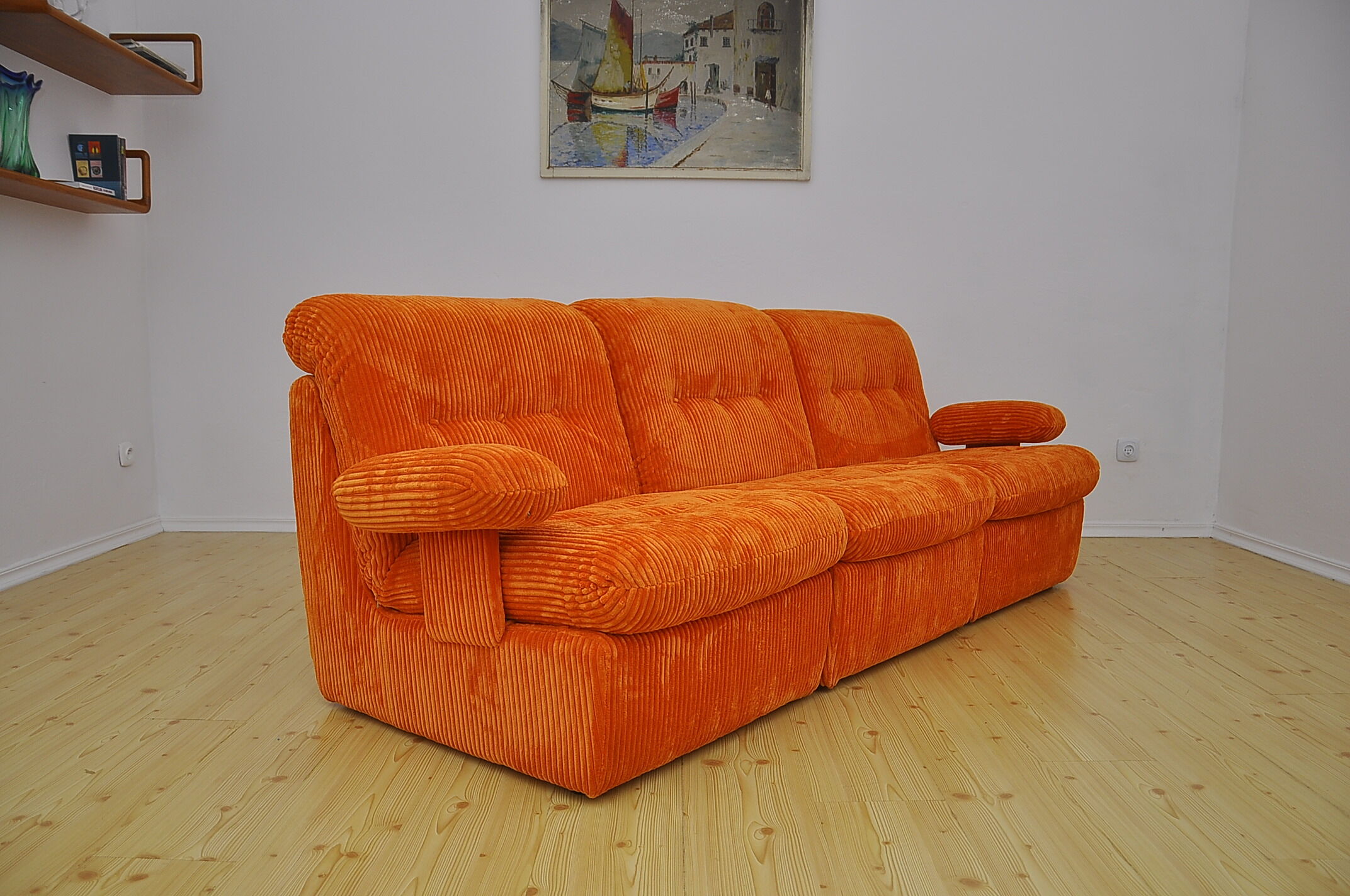 Orange corduroy modular sofa, 1970s.